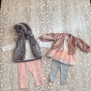 Miniclasix Baby Girl 6-Piece Outfit Bundle 6-9M & 9M Faux Fur Vest Tutu Set